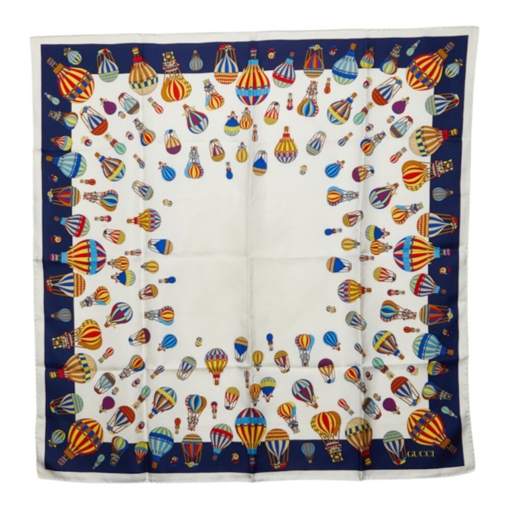 Gucci Hot Air Balloon Pattern Scarf, Large White Multicolor Silk, Women's GUCCI